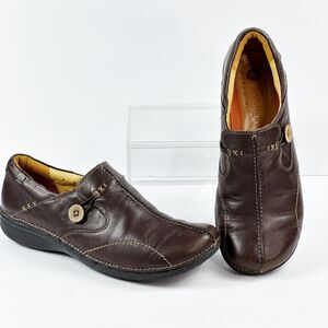 Clarks Unstructured Shoes Womens 10 M Brown Leather Comfort Slip On Loafer